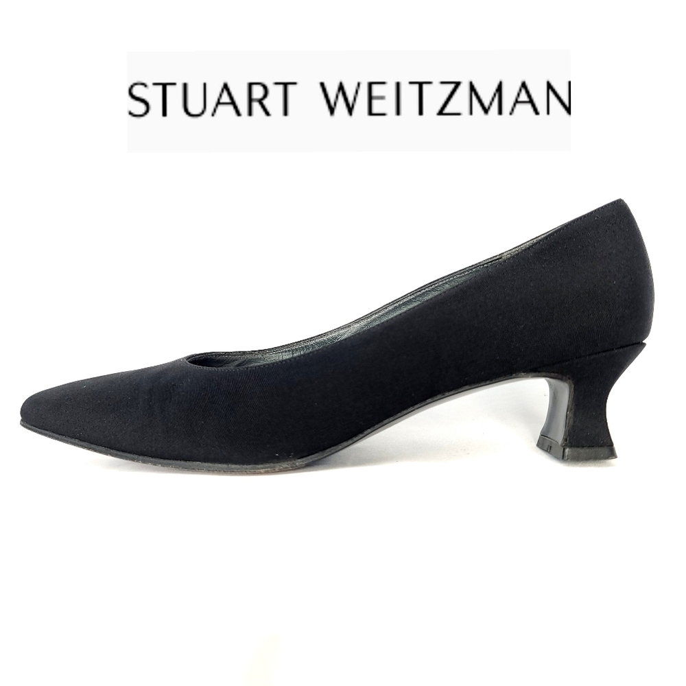 Vintage 90's Stuart Weitzman Kitten Heel Sz 8 Black Square Toe Canvas Heels